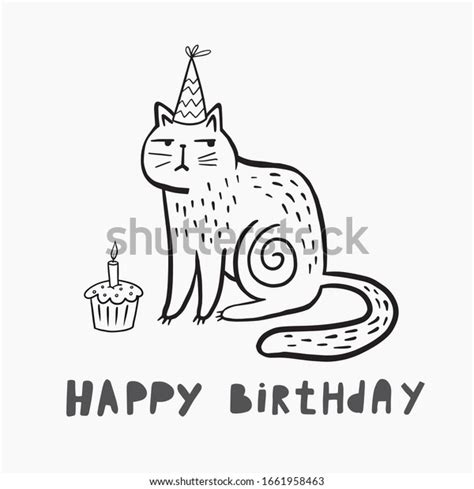Cat Happy Birthday Vector Lined Figure เวกเตอร์สต็อก ปลอดค่าลิขสิทธิ์