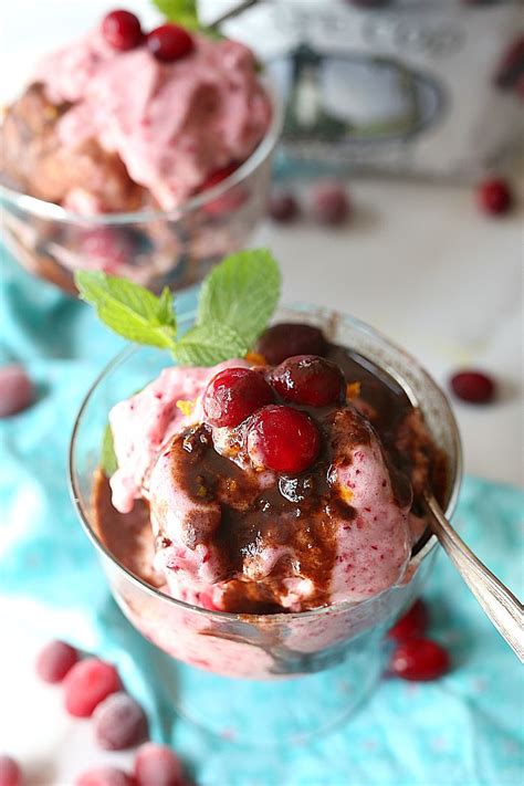 Healthy Cranberry Ice Cream With Butter Rum Chocolate Sauce Vegan