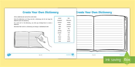 Create Your Own Dictionary Free Booklet Template Twinkl