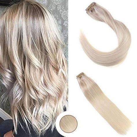 Clip In Hair Extensions Balayage Ash Blonde Mix With Two Tones Blonde Clip In Hair Extensions