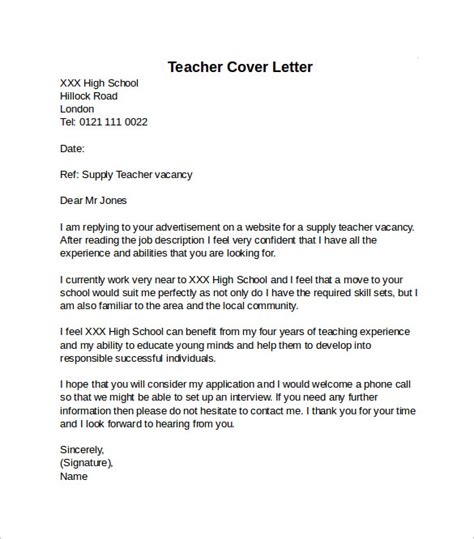 Teacher Cover Letter Example 10 Download Free Documents In Pdf Word