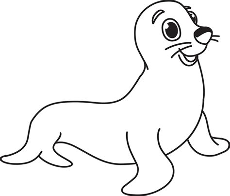 Animals Black And White Outline Clipart Seal Smiling Cartoon Black