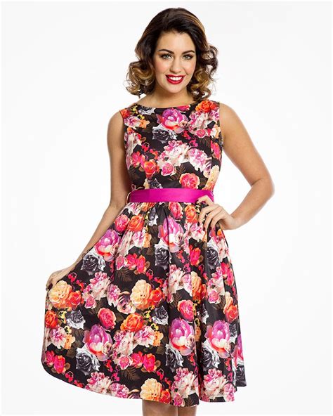 Audrey Vibrant Floral Print Swing Dress Vintage Inspired Fashion