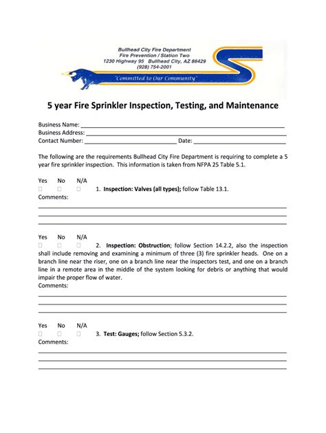 Since january 1, 2011, new york city has adopted the national fire protection association standard 25. Nfpa 5 Year Sprinkler Inspection Form - Fill Online, Printable, Fillable, Blank | pdfFiller