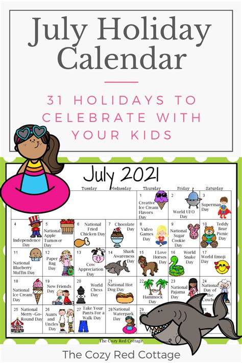 The Cozy Red Cottage July Holiday Calendar