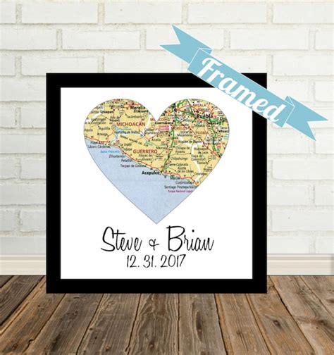 Unique Gay Wedding T For Gay Couple Map Art Framed Heart Etsy
