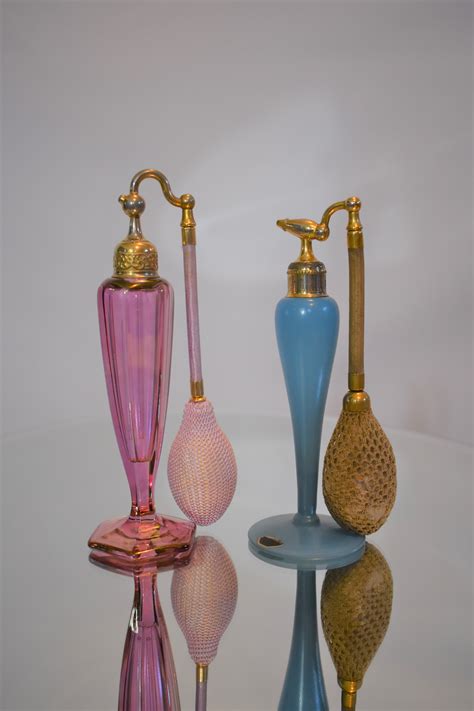 Vintage Devilbiss Perfume Atomizers Signed Two 2 Lovely Items Blue Ca 1920 And Pink River