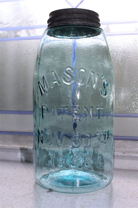 Antique Blue Canning Jar Masons Patent Nov 30th 1858 Half Gallon 2 Quart
