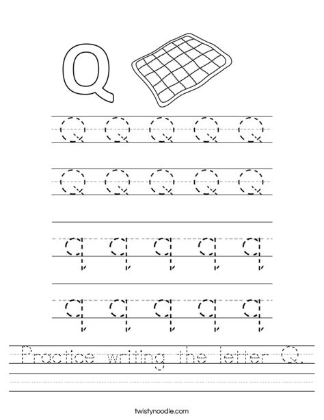 Practice Writing The Letter Q Worksheet Twisty Noodle