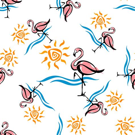 Seamless pattern. Flamingo. Sea and sun. Tropical. Summer design Vector ...