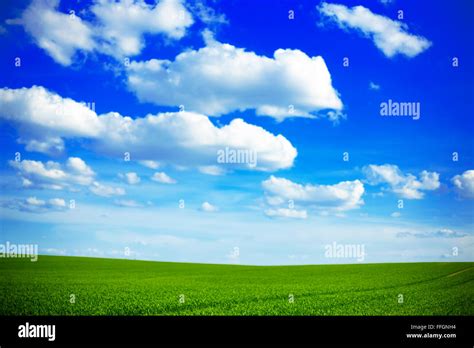 Digital Composition Of Green Meadow And Blue Sky Stock Image Stock