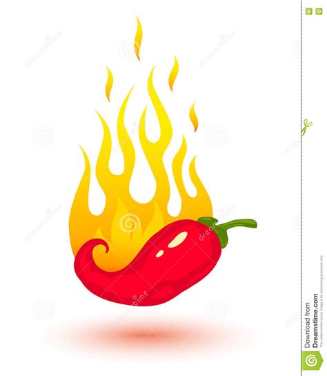 Burning Chili Pepper With Flame On Red Background Bitter Spicy Hot