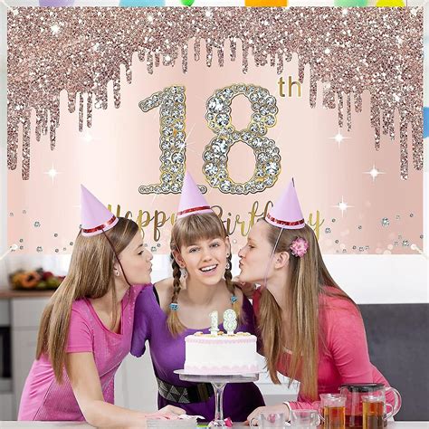 Happy 18th Birthday Banner Backdrop Decorations For Girls Rose Gold 18
