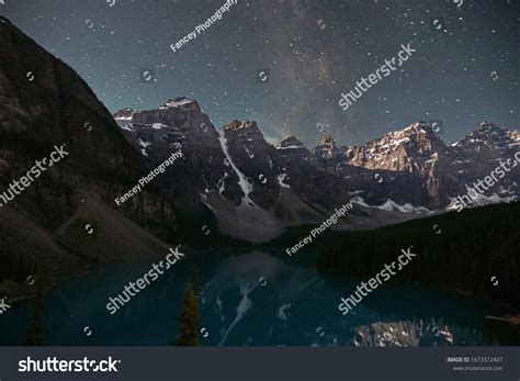 Moraine Lake Night Time Milkyway Landscape Stock Photo 1673372407