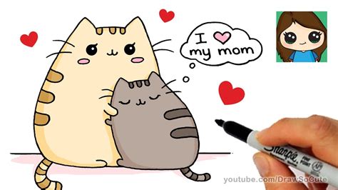 How to Draw Mother's Day Pusheen Cat Easy - YouTube