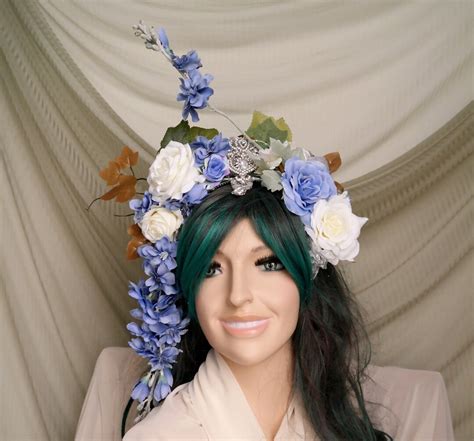 Fairy Flower Crown Blue Floral Headpiece Fairy Crown Floral Etsy