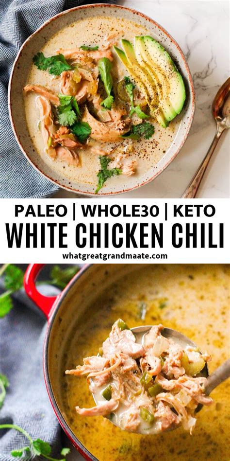 At about 7.5 net carbs per heaping serving this is the ultimate creamy keto comfort food! Paleo White Chicken Chili (Whole30, Keto)