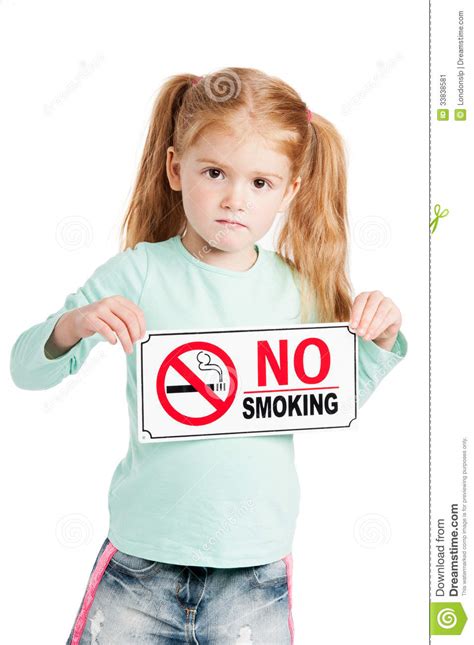 Serious Little Girl With No Smoking Sign Stock Image Image Of