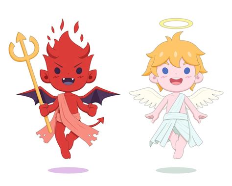 Premium Vector Cute Devil And Angel Cartoon Illustration
