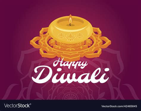 Happy Diwali Poster With Candle And Mandala Vector Image