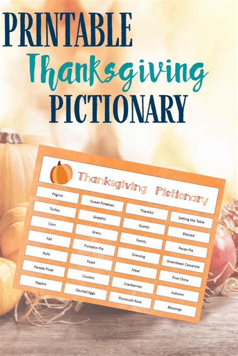 Thanksgiving Pictionary Printable Game For Families Thanksgiving