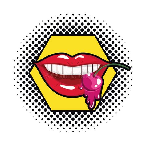 Female Mouth Dripping With Cherry Fruit Stock Vector Illustration Of
