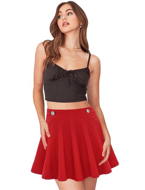Womens Basic Solid Flared Stretchy Plus Size Mini Skirts Plus Size