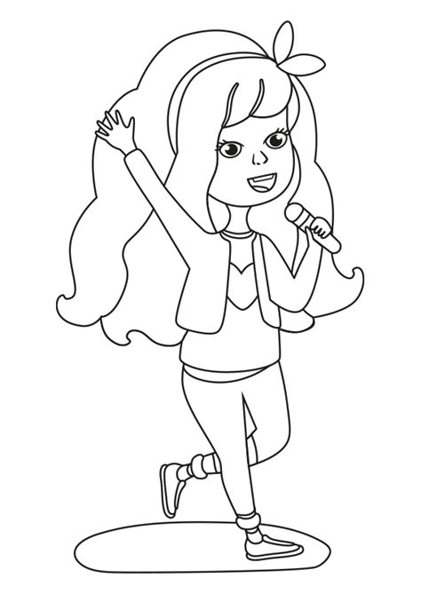 Dibujo para colorear de una niña cantante