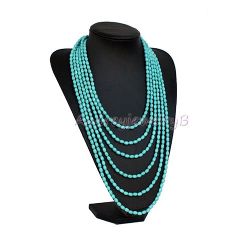 Multi Strand Turquoise Beads Necklace Long Turquoise Etsy