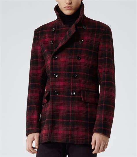 Lyst Reiss Redwood Check Pea Coat In Red For Men