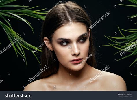 Woman Naked Shoulders Dark Hair Makeup Stock Photo Shutterstock