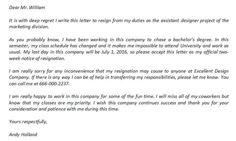 Resignation Letter Due To The Schedule Conflict And The Example I Am