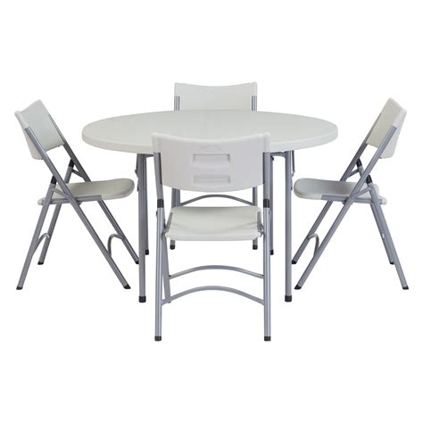 National Public Seating 4 Ft Round Heavy Duty Folding Table And 4