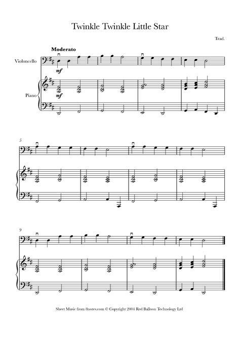 Twinkle Twinkle Little Star Sheet music for Cello - 8notes.com
