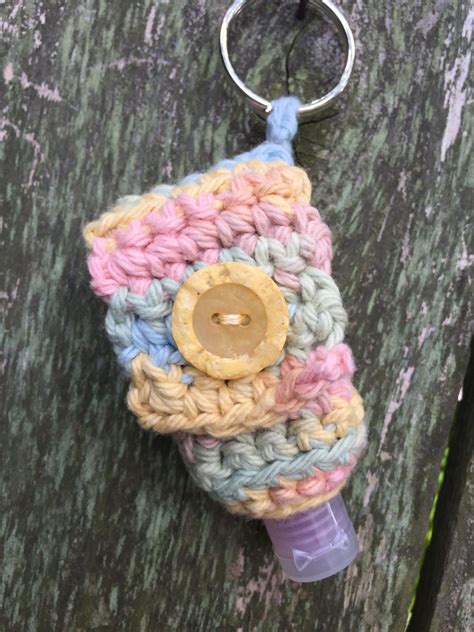 Crocheted Hand Sanitizer Cozy Keychain Crochet Tea Cozy Crochet