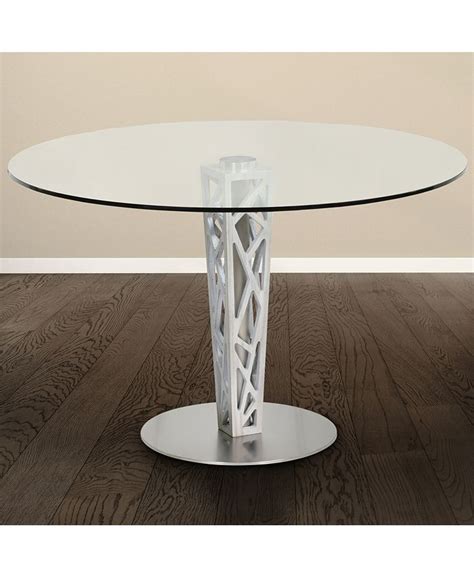 Armen Living Crystal Round Dining Table In Brushed Stainless Steel Finish With Walnut Veneer
