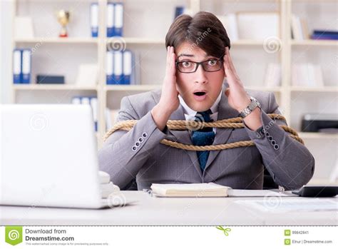 The Businessman Tied Up With Rope In Office Stock Image Image Of