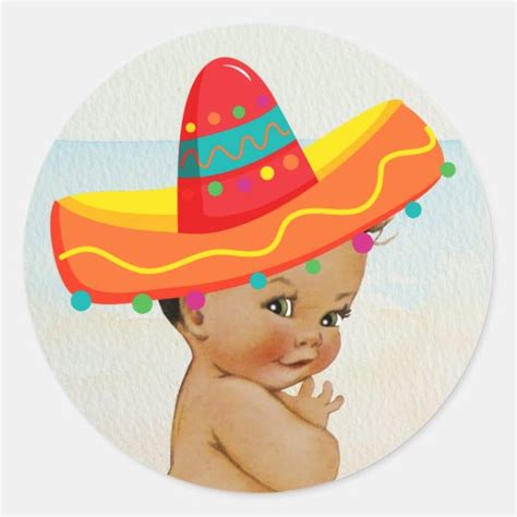 Mexican Baby Shower Sticker With Vintage Baby