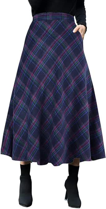 idealsanxun womens plaid wool skirts elastic waist a line pleated tartan midi skirts at amazon