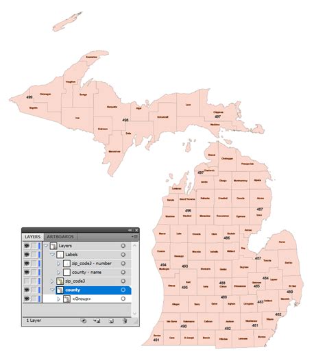 Michigan 3 Digit Zip Code Vector Map Your Vector