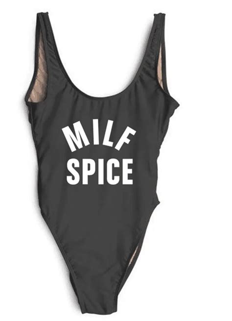 Buy Milf Spice Letter Print Sexy Thong One Piece Swimsuit Women High Cut