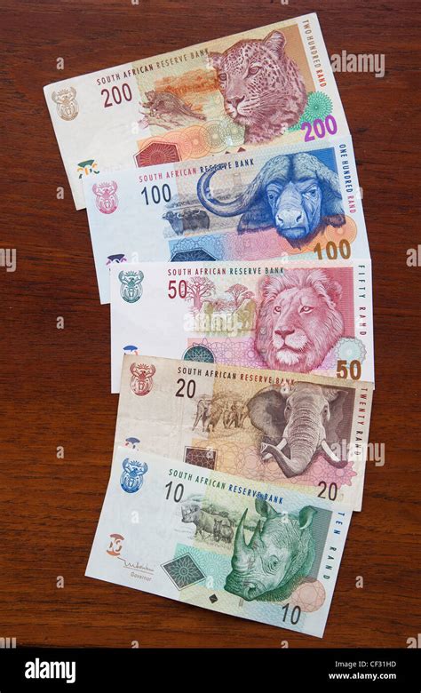 South African Banknotes Various Denominations From 10 To 200 Rand Stock