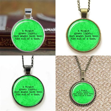 great gatsby a single green light literary glass photo necklace keyring bookmark cufflink