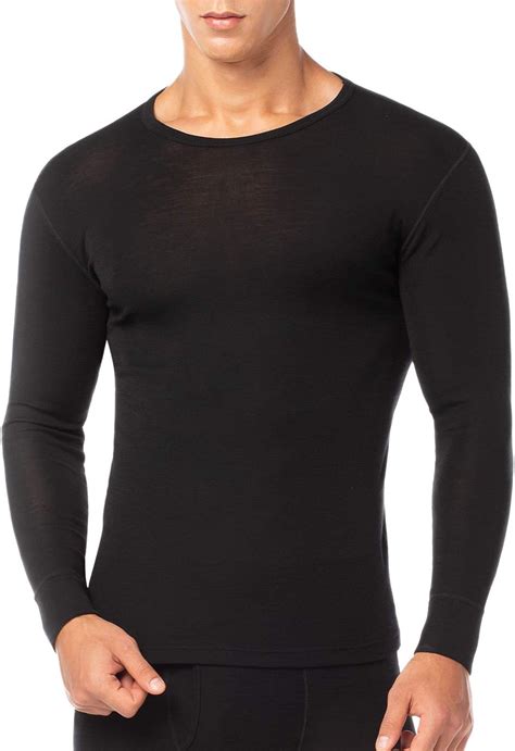 Lapasa Mens 100 Merino Wool Thermal Underwear Top Crew Neck Base Layer Long Sleeve Undershirt