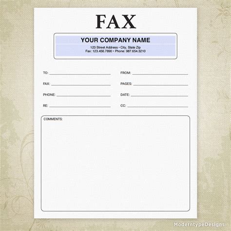 Fax Cover Sheet Printable Form Editable Moderntype Designs