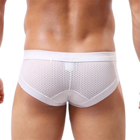Sheer Mesh Bulge Enhancing Briefs Slip Spandex Underpants Sexy White Gay Underwear Brands