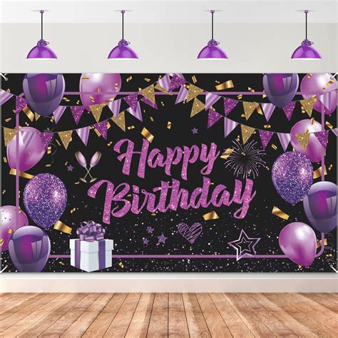 Buy Purple Happy Birthday Banner Purple Black Gold Birthday Party