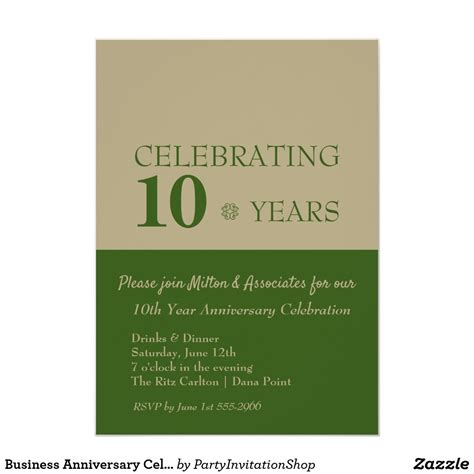 Business Anniversary Celebration Green & Gold Invitation | Zazzle.com | Anniversary celebration ...