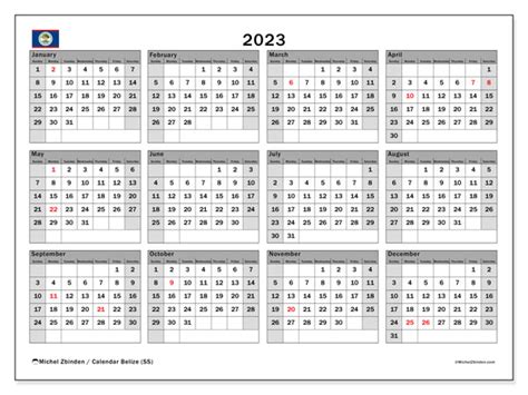 2023 Printable Calendar “belize Ss” Michel Zbinden Bz