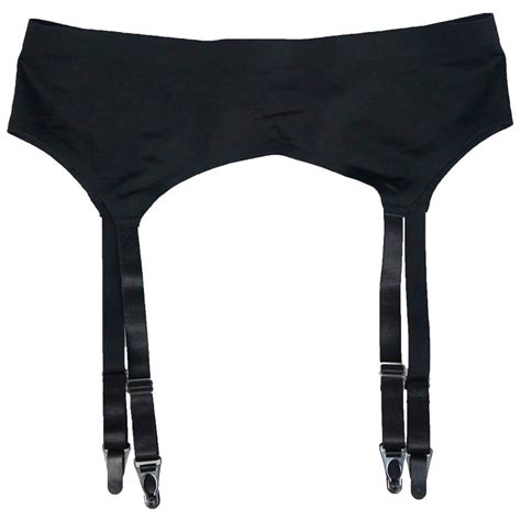 Black Retro Seamless Metal Buckles 4 Wide Straps Women Female Lady Sexy Vintage Garter Belts For